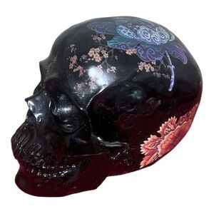 Black Skull Tabletop Decor Floral Decoupage Design Halloween Goth